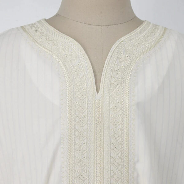 Ethnic Style Loose Casual Embroidery White Muslim Robe - Image 7