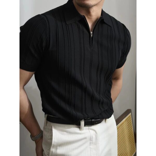 Zipper Knitted Short-sleeved Polo Shirt Men's Loose Lapels T-shirt - Image 2
