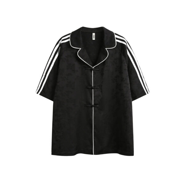 Striped Black Short Sleeve Shirt Men's Turn-down Collar Coat - Image 3