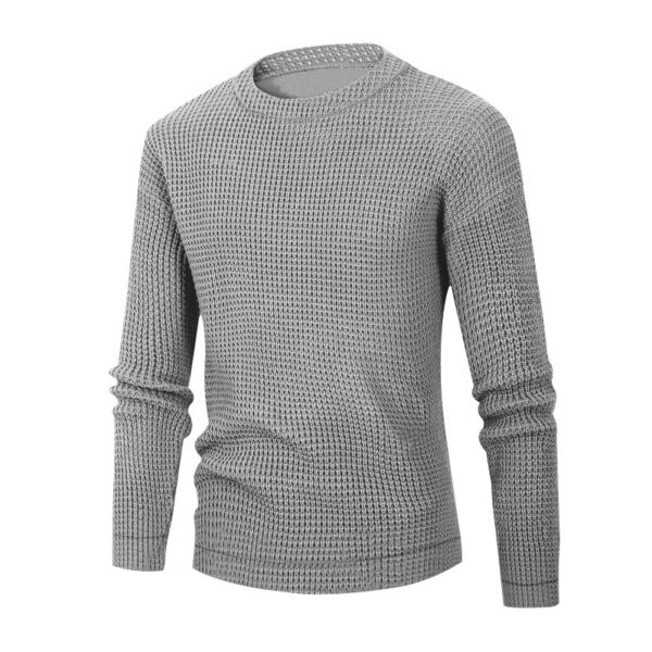 Men's Solid Color Waffle Autumn Long Sleeve Round Neck Base Sweater - Image 4