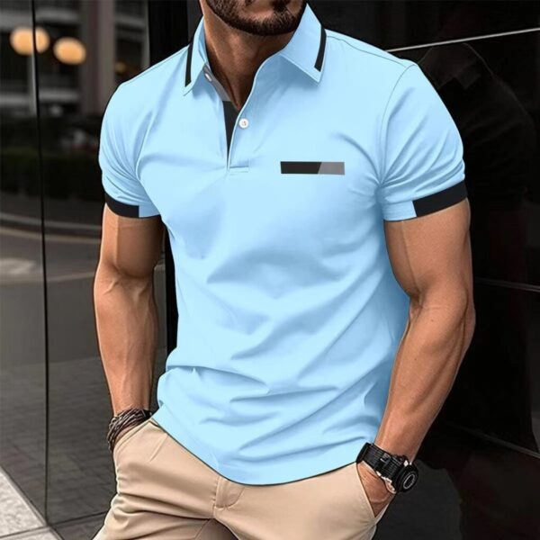 Men's Casual Polo Shirt Chest Faux Pocket Lapel Button Business T-shirt - Image 10