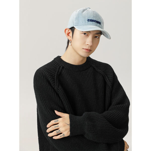 Three-dimensional Shoulder Line Design Round Neck Texture Thick Needle Sweater - Image 3