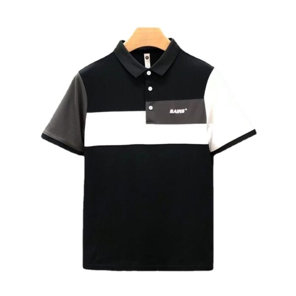 Trend Stitching Contrast Color Polo Shirt Men's Short Sleeves - Image 5