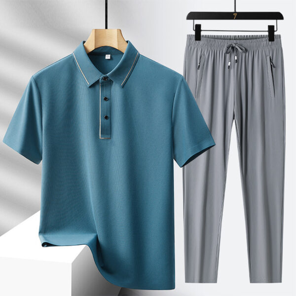 Men's Light Luxury High-end Ice Silk Seamless Polo Shirt Trousers Sports Leisure Suit - Image 7