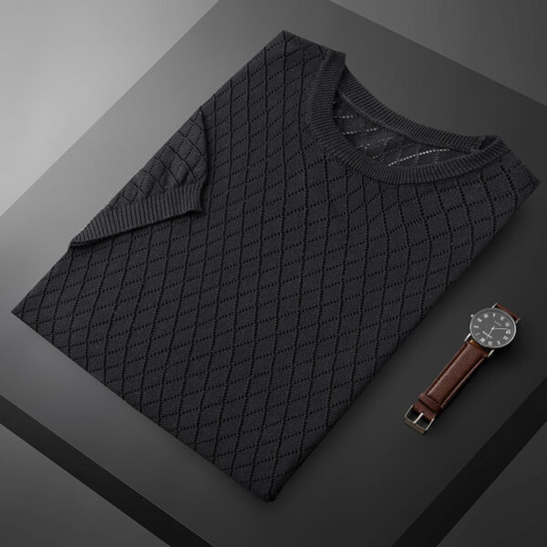 Men's Knitted Half Neck Hollow Short Sleeve Cotton T-shirt - Image 5