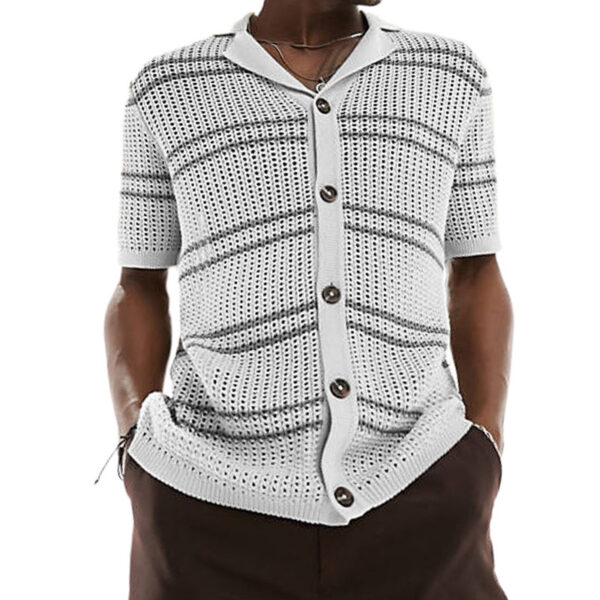 Men's Knitwear Lapel Short Sleeve Hollow Thin Cardigan - Image 2