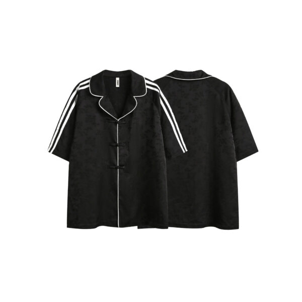 Striped Black Short Sleeve Shirt Men's Turn-down Collar Coat - Image 2