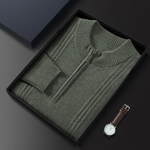 Men's Half Turtleneck Zipper Autumn And Winter Plus Size Sweater Business Knitted Wool Base Shirt - Image 4