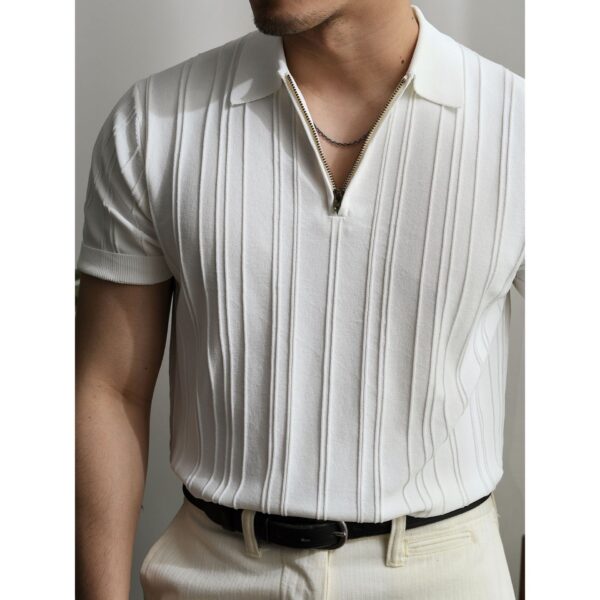 Zipper Knitted Short-sleeved Polo Shirt Men's Loose Lapels T-shirt - Image 4