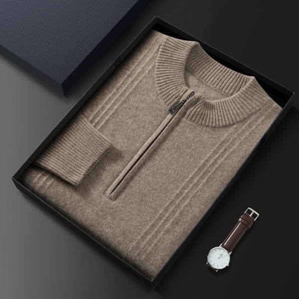 Men's Half Turtleneck Zipper Autumn And Winter Plus Size Sweater Business Knitted Wool Base Shirt - Image 7