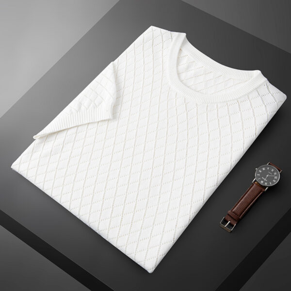 Men's Knitted Half Neck Hollow Short Sleeve Cotton T-shirt - Image 3