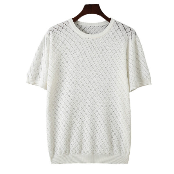 Men's Knitted Half Neck Hollow Short Sleeve Cotton T-shirt - Image 2