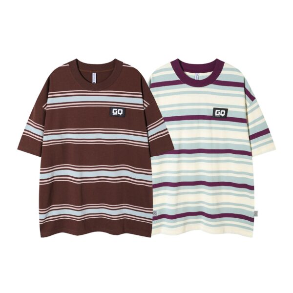 Vintage Stripe Niche Couple Loose Half-sleeve Top - Image 6