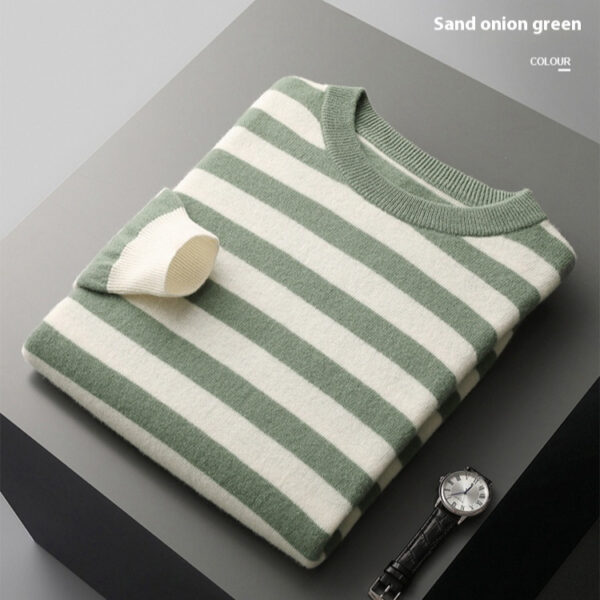 Woolen Sweater Men's Round Neck Striped Color Matching Sweater - Image 2