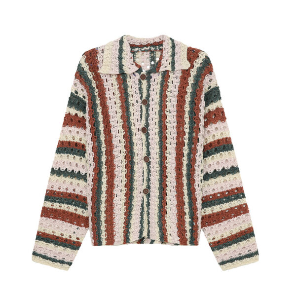 Rainbow Bar Contrast Color Hollow Knitted Cardigan - Image 6