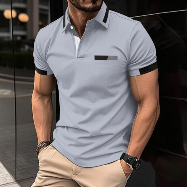 Men's Casual Polo Shirt Chest Faux Pocket Lapel Button Business T-shirt - Image 8