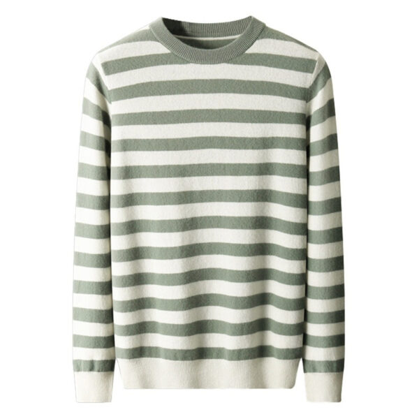 Woolen Sweater Men's Round Neck Striped Color Matching Sweater - Image 4