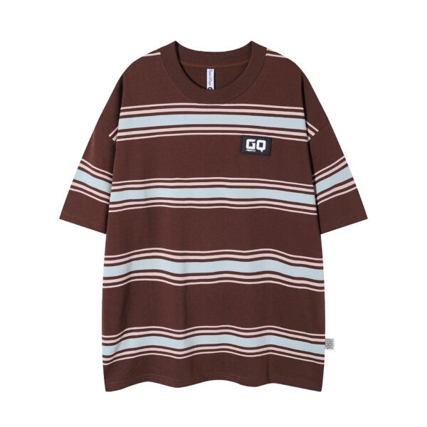 Vintage Stripe Niche Couple Loose Half-sleeve Top - Image 4
