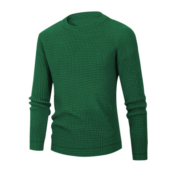 Men's Solid Color Waffle Autumn Long Sleeve Round Neck Base Sweater - Image 7