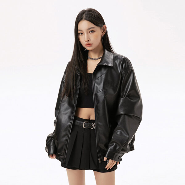 American Black Leather Coat Coat Men's And Women's Same Retro - Image 4