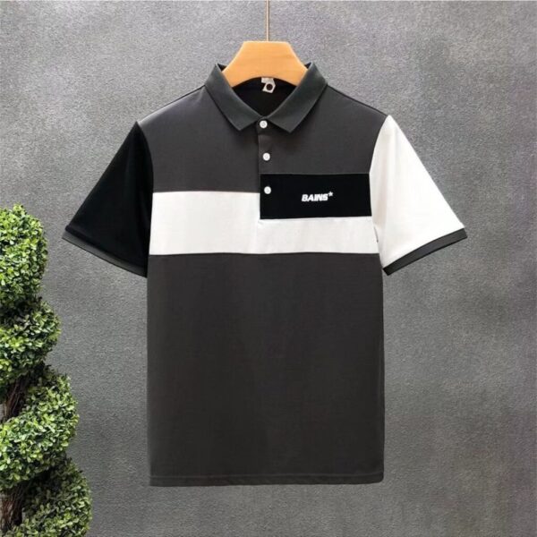 Trend Stitching Contrast Color Polo Shirt Men's Short Sleeves - Image 2