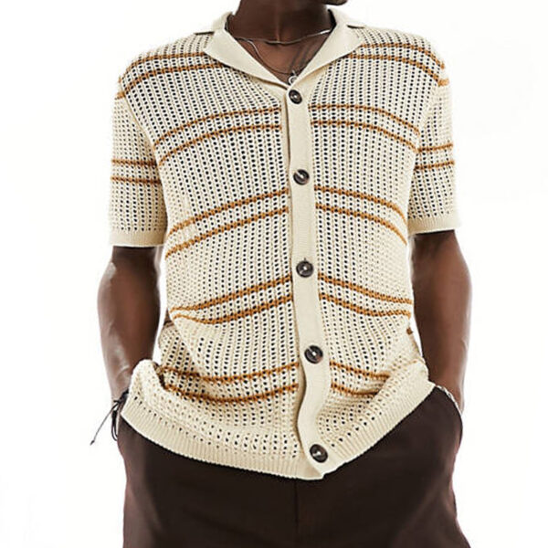 Men's Knitwear Lapel Short Sleeve Hollow Thin Cardigan - Image 6
