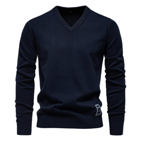 Autumn And Winter Pure Cotton Solid Color Hoodie V-neck Trendy Men's Clothing Sweater