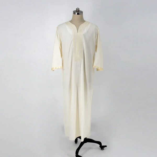 Ethnic Style Loose Casual Embroidery White Muslim Robe - Image 10