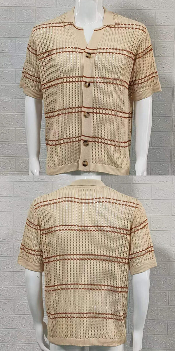 Men's Knitwear Lapel Short Sleeve Hollow Thin Cardigan - Image 3
