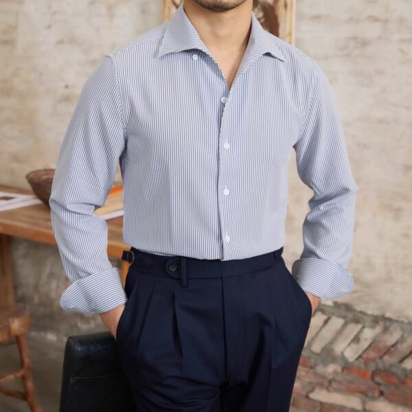 Striped Long Sleeved Shirt Slim Fit Shirt For Men - Image 5