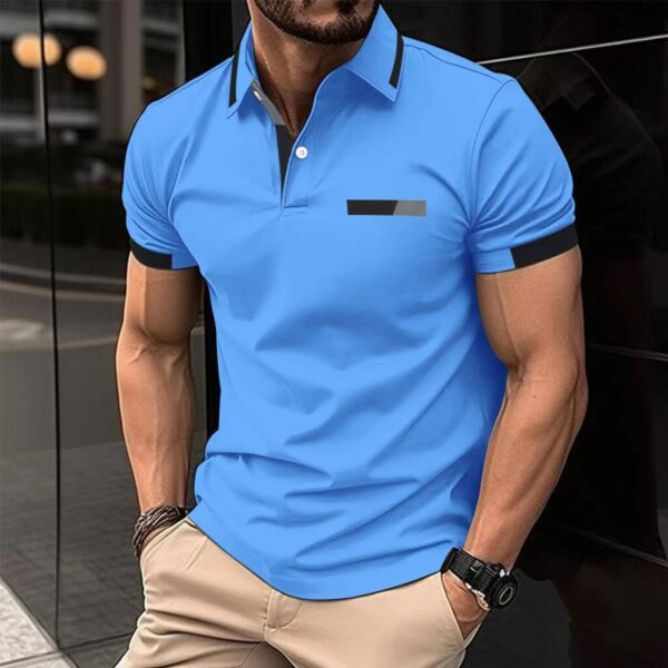 Men's Casual Polo Shirt Chest Faux Pocket Lapel Button Business T-shirt - Image 9