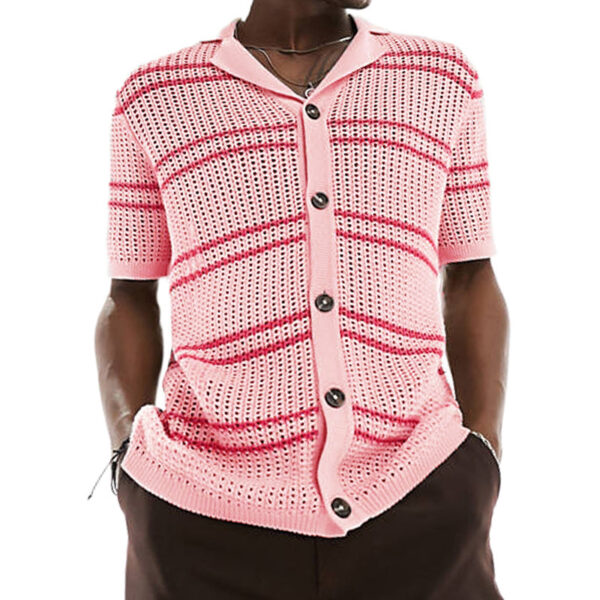 Men's Knitwear Lapel Short Sleeve Hollow Thin Cardigan - Image 5