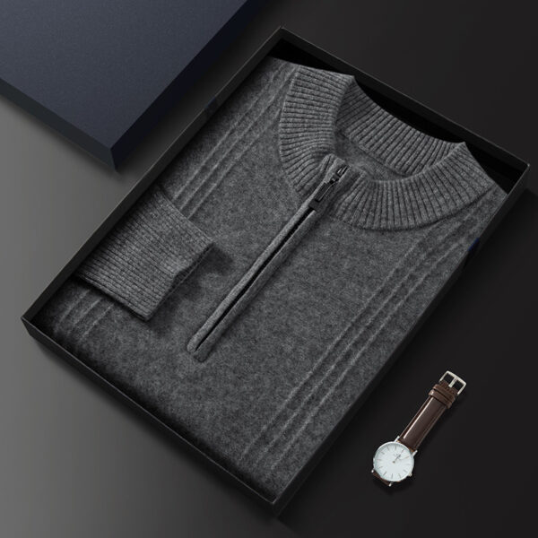 Men's Half Turtleneck Zipper Autumn And Winter Plus Size Sweater Business Knitted Wool Base Shirt - Image 5