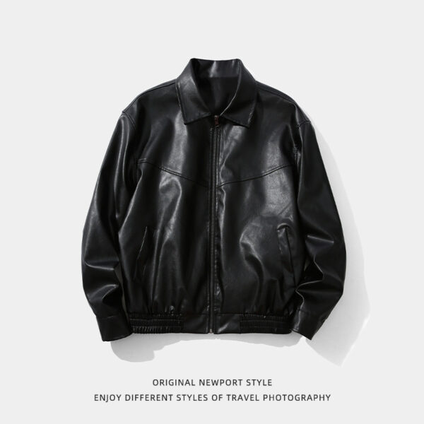 American Black Leather Coat Coat Men's And Women's Same Retro - Image 3
