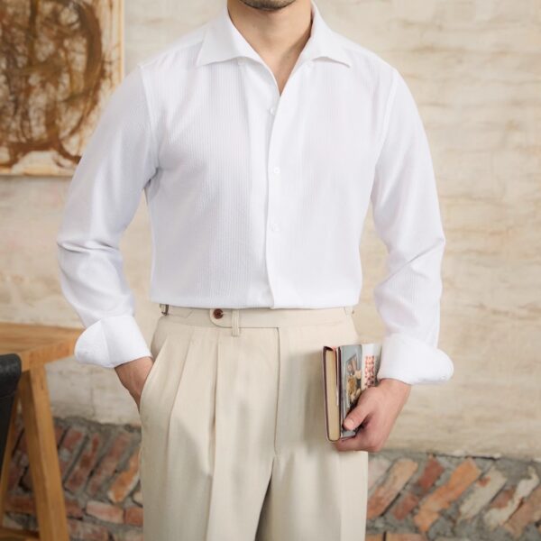 Striped Long Sleeved Shirt Slim Fit Shirt For Men - Image 4