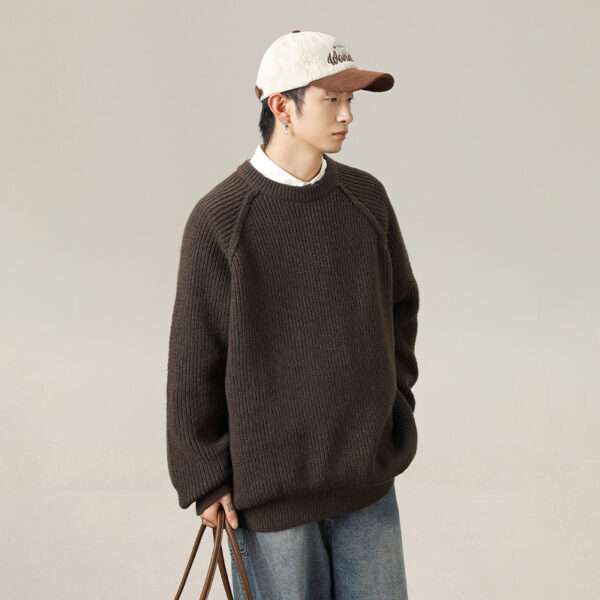 Three-dimensional Shoulder Line Design Round Neck Texture Thick Needle Sweater - Image 7