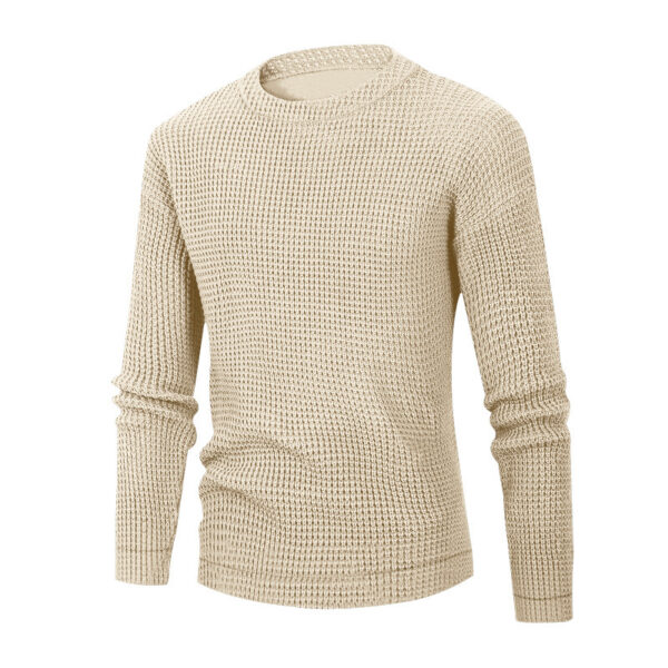 Men's Solid Color Waffle Autumn Long Sleeve Round Neck Base Sweater - Image 2