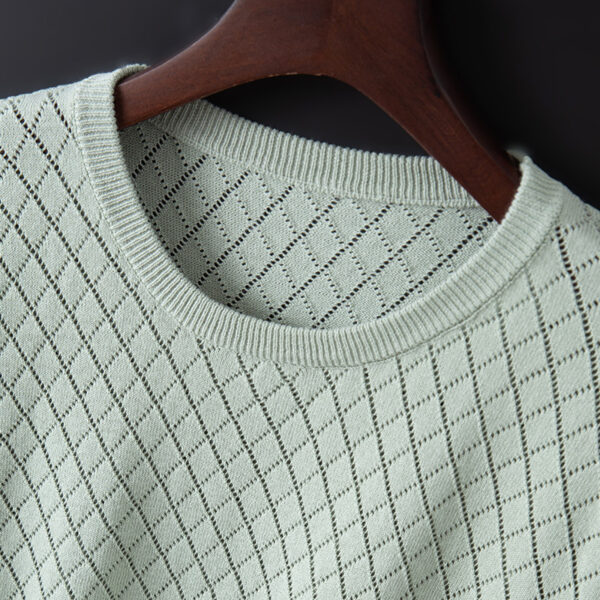 Men's Knitted Half Neck Hollow Short Sleeve Cotton T-shirt - Image 7