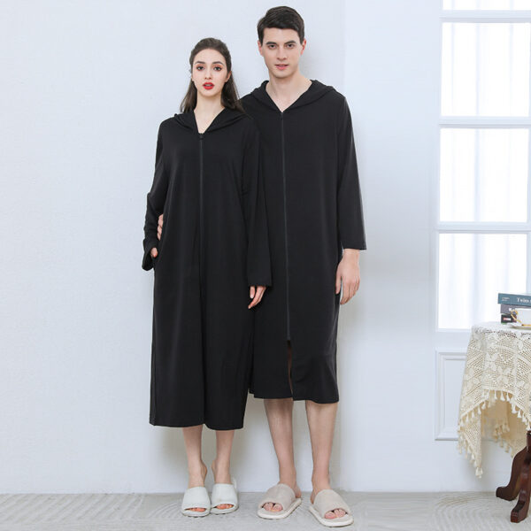 Zipper Bathrobe Couple Hooded Nightgown Thin Pajamas