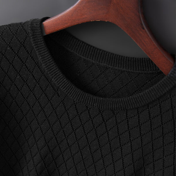 Men's Knitted Half Neck Hollow Short Sleeve Cotton T-shirt - Image 9