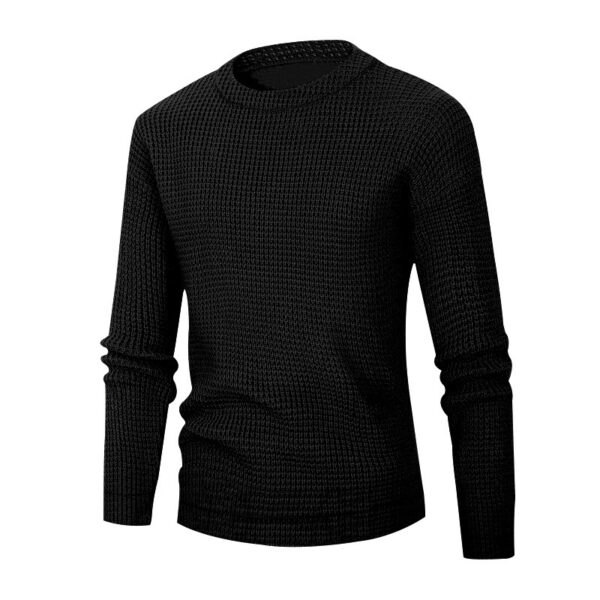 Men's Solid Color Waffle Autumn Long Sleeve Round Neck Base Sweater - Image 10