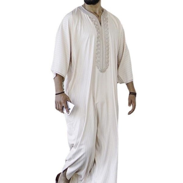 Ethnic Style Loose Casual Embroidery White Muslim Robe - Image 9
