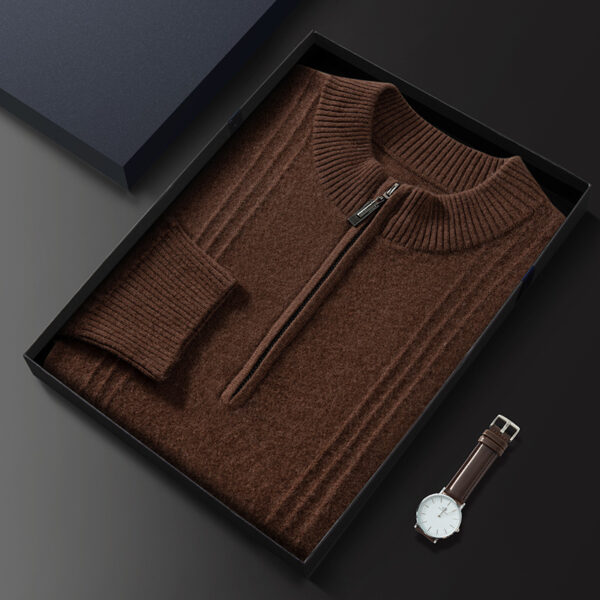 Men's Half Turtleneck Zipper Autumn And Winter Plus Size Sweater Business Knitted Wool Base Shirt - Image 3