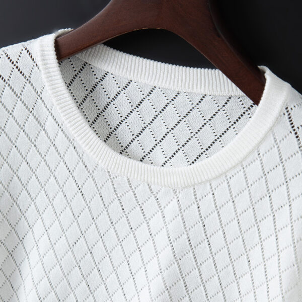 Men's Knitted Half Neck Hollow Short Sleeve Cotton T-shirt - Image 6